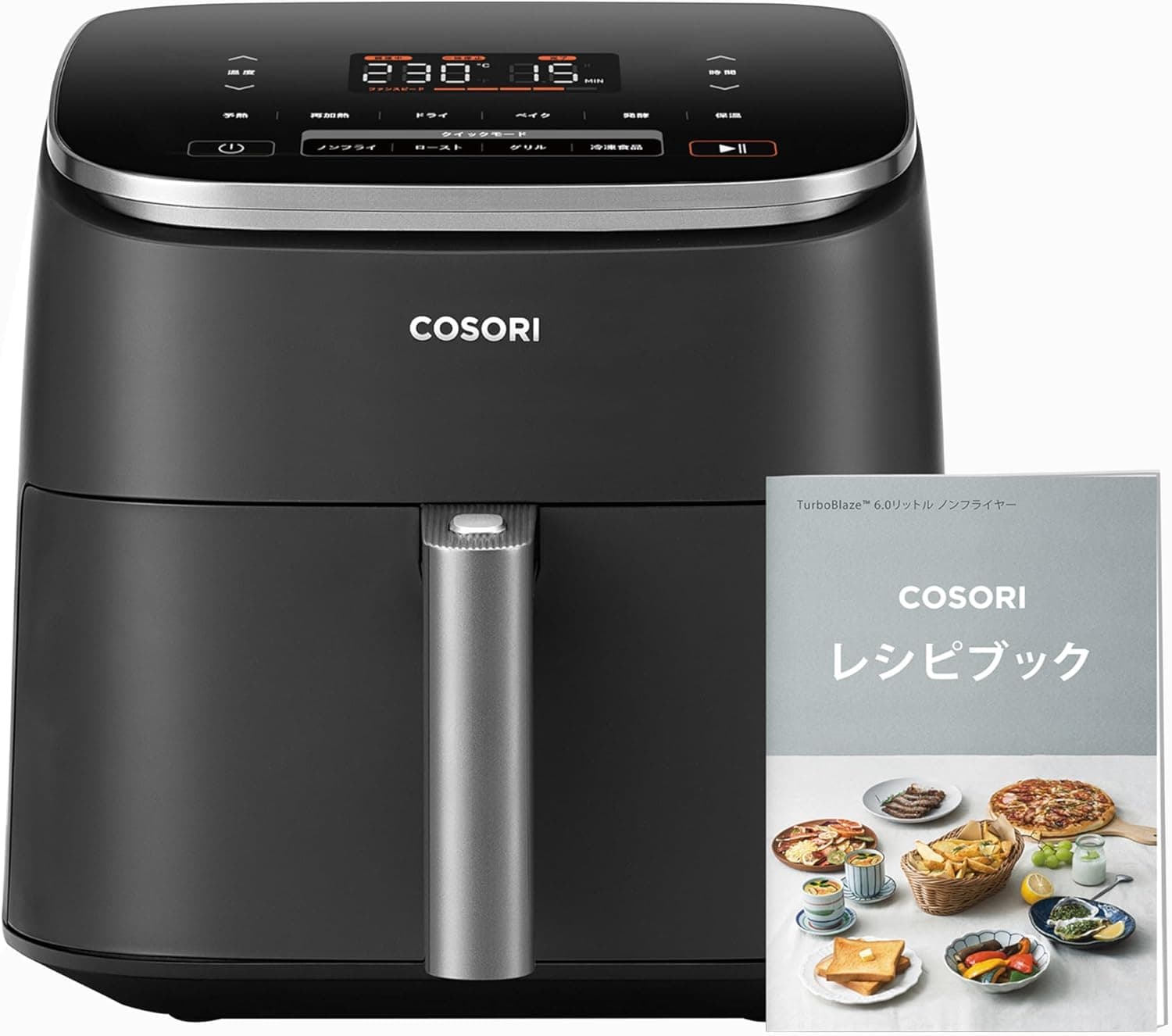 COSORI コソリ ノンフライヤー 6L大容量 家庭用 エアフライヤー DCモーター 高速 最高温230℃ タイマー air fryer 発酵 揚げ物 ポテト 専用レシピ付き ブラック CAF-DC601